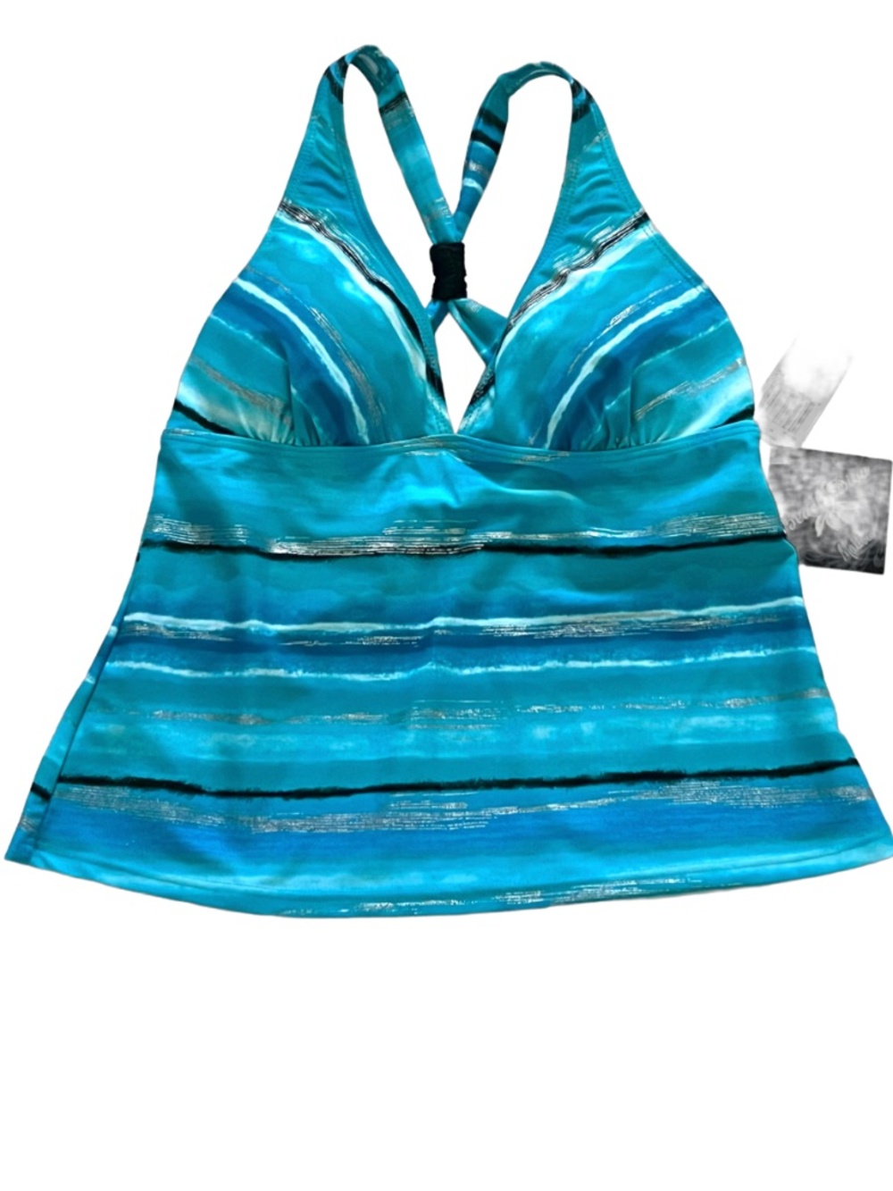 Malibu Dream Girl Beach Diva Swimsuit Top, Shades of Aqua Blue, Size 12